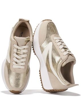 Women's Metallic Gold & Blush Lace-Up Platform Sneakers
